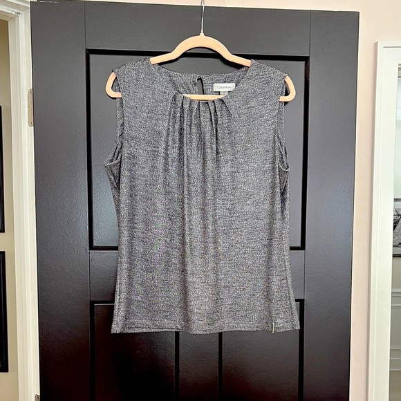 Calvin Klein Blue/Silver/Gray Sleeveless Top w/ Ruching. 5% Spandex. Size XL - Picture 1 of 10